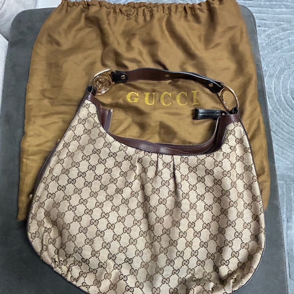 Gucci Beige and Brown Hobo Bag